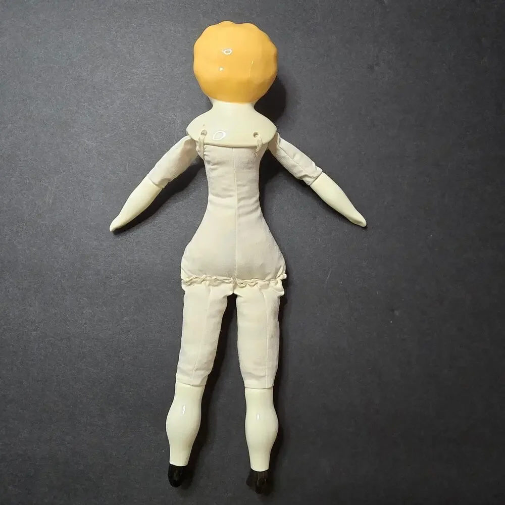 Antique German China Head Doll Lowbrow Boots porcelain arms legs Cloth Body 11
